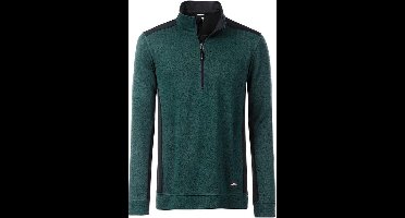 James and Nicholson Heren Gebreide werkkleding Fleece Half-Zip (Donkergroen gemelangeerd/zwart)
