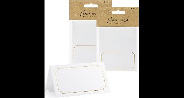 PartyDeco naamkaartjes/plaatskaartjes Lijstje - Bruiloft - wit/goud - 20x stuks - 10 x 6 cm