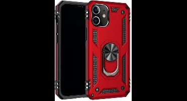 Stevige Magnetische Anti shock ring Geschikt voor Apple iPhone 12 mini back cover case- schokbestendig-TPU met stand Rood + gratis screenprotector