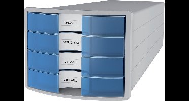 Ladenkast HAN Impuls met 4 gesloten laden blauw transparant
