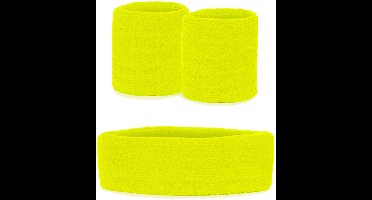 2x Zweetbandjes set neon geel 3-dlg