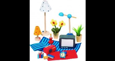 Goki Houten Poppenhuis Woon- En Slaapkamer Accessoires