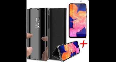 Hoesje geschikt voor Samsung Galaxy A10 - Screen Protector GlassGuard - Book Case Spiegel Zwart & Screenprotector