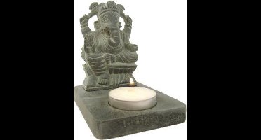 Ganesha waxinelichthouder grijs zeepsteen - 11 cm