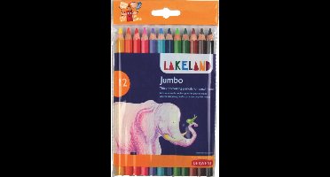 Derwent Potloden Lakeland Jumbo - Met 12 Kleurpotloden - Meerkleurig - Extra dikke kern 5.4 mm - Voor Kinderen