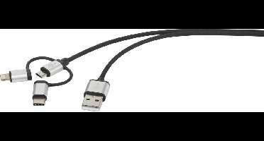 Renkforce RF-3335106 USB-kabel USB 2.0 USB-A stekker, USB-C stekker, USB-micro-B stekker, Apple Lightning stekker 0.25