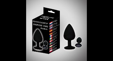 Power escorts - Diamond king plug Medium - Zwarte met zwarte steen -8 x 3,5 cm - BR135M