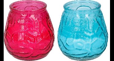 Arti Casa 4x stuks Citronella Lowboy tafelkaarsen 10 cm blauw en rood glas