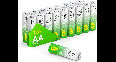 GP Extra Alkaline batterijen AA 1,5V - 18 stuks AA batterijen (Mignon, Penlite, LR06) – AA Batterij met nieuwe G-TECH technologie