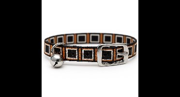 Animalking Kattenriem - Kattenbandje met Belletje - Halsband Kat - Cat Collar - Bruin Vierkant Patroon