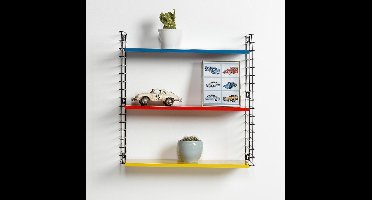 Tomado - Wandrek - Zwart, blauw, geel & rood - Boekenrek - 70x21x68cm - Uitbreidbaar