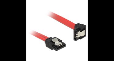 SATA datakabel - recht / haaks naar beneden - plat - SATA600 - 6 Gbit/s / rood - 0,30 meter