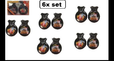 6x Set Castagnetten zwart met print - spaans castagnet dans zingen feest thema landen festival party