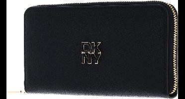 DKNY Leren Portemonnee Milan Tie Zip Around Wallet Blk / Gold Zwart
