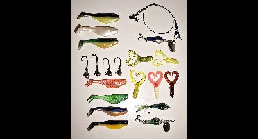 Qatrixx Kunstaasset light 21 delig - 4 tot 5 gram - Jigheads - Staaldraad - Inclusief tackle box - Streetfishing