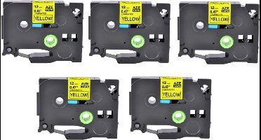 Label Tape Geschikt voor Brother Tze-631 | 12 mm x 8 m | Zwart op Geel - 5 stuks - Geschikt voor: GL-100 PT-1830 PT-7100VP PT-D600VP GL-200 PT-2030 PT-7500VP PT-E100VP GL-H105 PT-2100VP PT-7600 PT-E300VP PT-1000 PT-2420PC PT-9500 PT-E550WVP