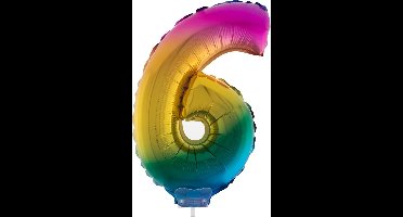 Folieballon Cijfer 6 Regenboog - 41cm