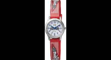 Q&Q QC29J334Y - Horloge - Analoog - Kinderen - Unisex - Plastic band - Rond - Cijfers - Metaal - Race Auto - Rood - Zilverkleurig - Wit