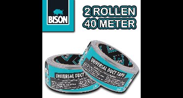 ✔ Zware kwaliteit BISON DUCTTAPE 2 rollen, Totaal 40 meter | Heavy Duty Ducktape | Waterbestendig Tape - Zilver Tape - Klustape - Ducktape Grijs - Ducttape - Duct-Tape - Klus en reparatietape - Grijze verpakkingstape