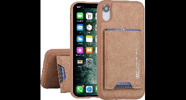 Apple iPhone XR UNIQ Accessory Bruin Backcover hoesje Pasjeshouder - 2 Kijkstanden - Kunstleer