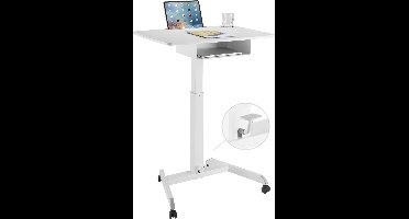VDD Gaming - Katheder - Lessenaar - Bureau - Laptop Tafel - Zit Sta Bureau - Verrijdbaar - Workstation - Laptop Standaard - Laptoptafel - Bijzet Tafel op Wielen - Wit - In hoogte verstelbaar - Maximale hoogte 113 cm - Bureaublad - 80 x 58 cm