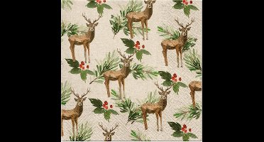 Lunch servetten - We care Deers and Holly - PAW Decor - 33x33 cm