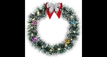 Casaria Kerstkrans 32cm 20x LED werkt op Batterijen Deurkrans Kerstdeco Zilver
