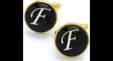 Manchetknopen - Letters Initialen Letter F Goud Zwart