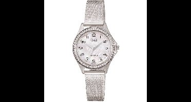 Q&Q-dameshorloge-model c80a-001-kristal-parelmoer kleur wijzerplaat-Milanese band-verstelbare band -3 atm waterdicht -diameter 30 mm