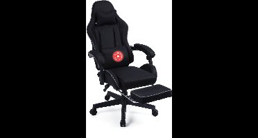 VDD Gaming - Gamestoel met massagefunctie en voetsteun - Gaming chair in de kleur Zwart - Game stoel met nekkussen & verstelbaar rugkussen - Ergonomische bureaustoel met padded armsteunen - Max draagvermogen 150 kg - Verstelbare ruggensteun