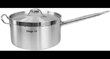 Mega-M PRO Gastronomische Steelpan met Deksel - 8 Liter - Ø 26 cm - RVS - Sandwichbodem - Voor alle Warmtebronnen (ook Inductie) - Hoogte 14,5 cm - Professionele Kwaliteit