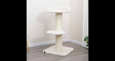 Ebi Mumbai Krabpaal - Stevige Krabpaal voor Grote Katten - Extra Dikke Stam Ø19cm met Ligbed - 68x68x122cm - Crème