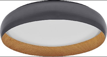 LEDVANCE ORBIS Livia LED plafondlamp met metalen ring, grijs/hout decor, 36W, 2000lm, 3000K, 520mm, 830 vriendelijk warm wit, dimbaar in 3 niveaus door te klikken, IP20, inclusief schroeven/pluggen