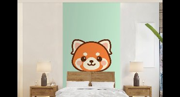 Behang - Fotobehang Rode panda - Groen - Cartoon - Breedte 120 cm x hoogte 240 cm