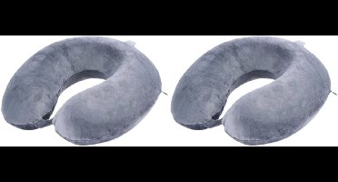 Dunlop Nekkussen – Set van 2 Stuks – Memory Foam – 34 x 29 cm – Grijs – Ergonomisch Reiskussen voor Auto, Vliegtuig & Trein