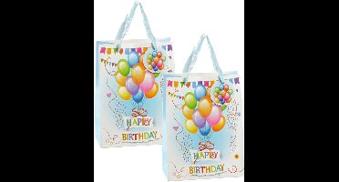 Cepewa verjaardag giftbags/cadeau tasjes - 4x - blauw - papier - happy birthday - ballonnen - 17 x 23 x 9 cm