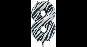 Folieballon Cijfer 8 Zebraprint 86 cm