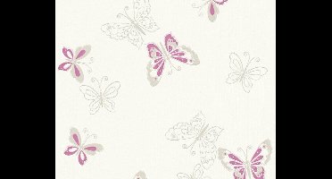 VROLIJKE VLINDERS BEHANG - Beige Zilver Violet - AS Creation Happy Spring