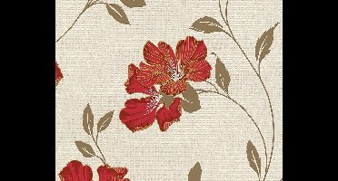 BLOEMEN BEHANG - Beige Rood Goud Brons Metallic - AS Creation Atlanta