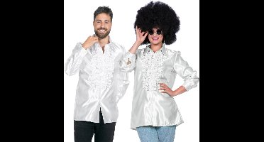 Ruchesblouse satijn wit Kevin - Maat 52