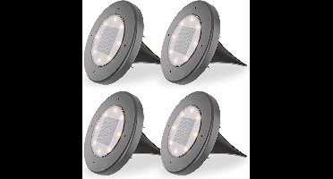 HOFTRONIC - 4x Solar Grondspot Ellis - 3000K Warmwit licht - IP65 waterdicht - Zwart - Incl. Schemerschakelaar - Zwart - Solar tuinverlichting - Solar tuinspots