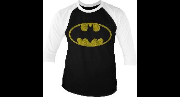 Dc Comics Batman Raglan top -S- Distressed Logo Zwart/Wit