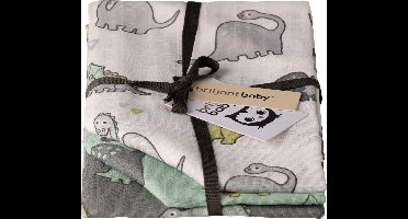 Briljant Baby Luier Hydrofiel - Hydrofiele Doeken - 70 x 70 - Dino - Groen en Grijs - 3 Stuks