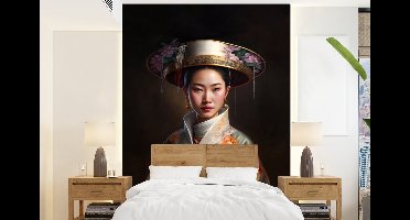 Behang - Fotobehang Vrouwen - Aziatisch - Bloemen - Portret - Breedte 160 cm x hoogte 220 cm