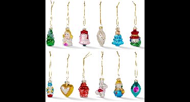 Boraboi® Set van 12 Glazen Vintage Kerstballen voor Traditionele Boomdecoratie