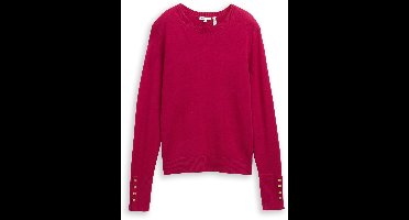 Tom Tailor - Gebreide trui met knoopdetails - Maat XL - dark pink