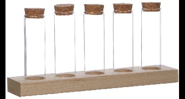 Glazen buisjes Ø3cm 5 buisjes op houten plankje - 6 st