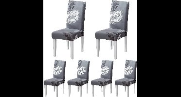 Stoelhoes - 6 Stuks - 3D x 16,9B x 19,7H centimeter - Stretch - polyester - modern - Elastisch - Machinewas - Kleur : Grijs Blad