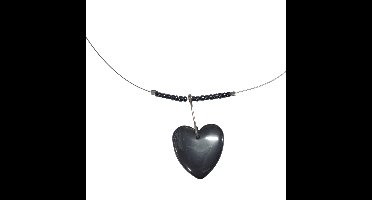 Glamour - Halsketting - Handgemaakte Ketting - Edelstaal - Gun Metal Hanger - Hart - 44 cm.