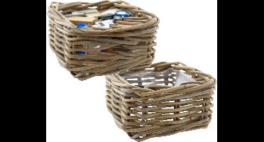 Van der Leeden Opbergmand - 2x - bruin 20 x 20 x 10 cm - rotan - gevlochten riet - mand - opbergen